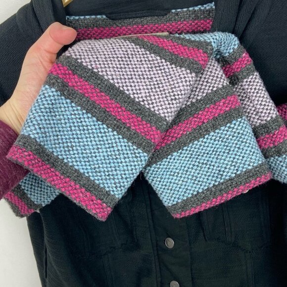 Free People Baja Stripe Sleeve Jacket Size XS Black Denim Bohemian Boho‎ Coat - Picture 11 of 12